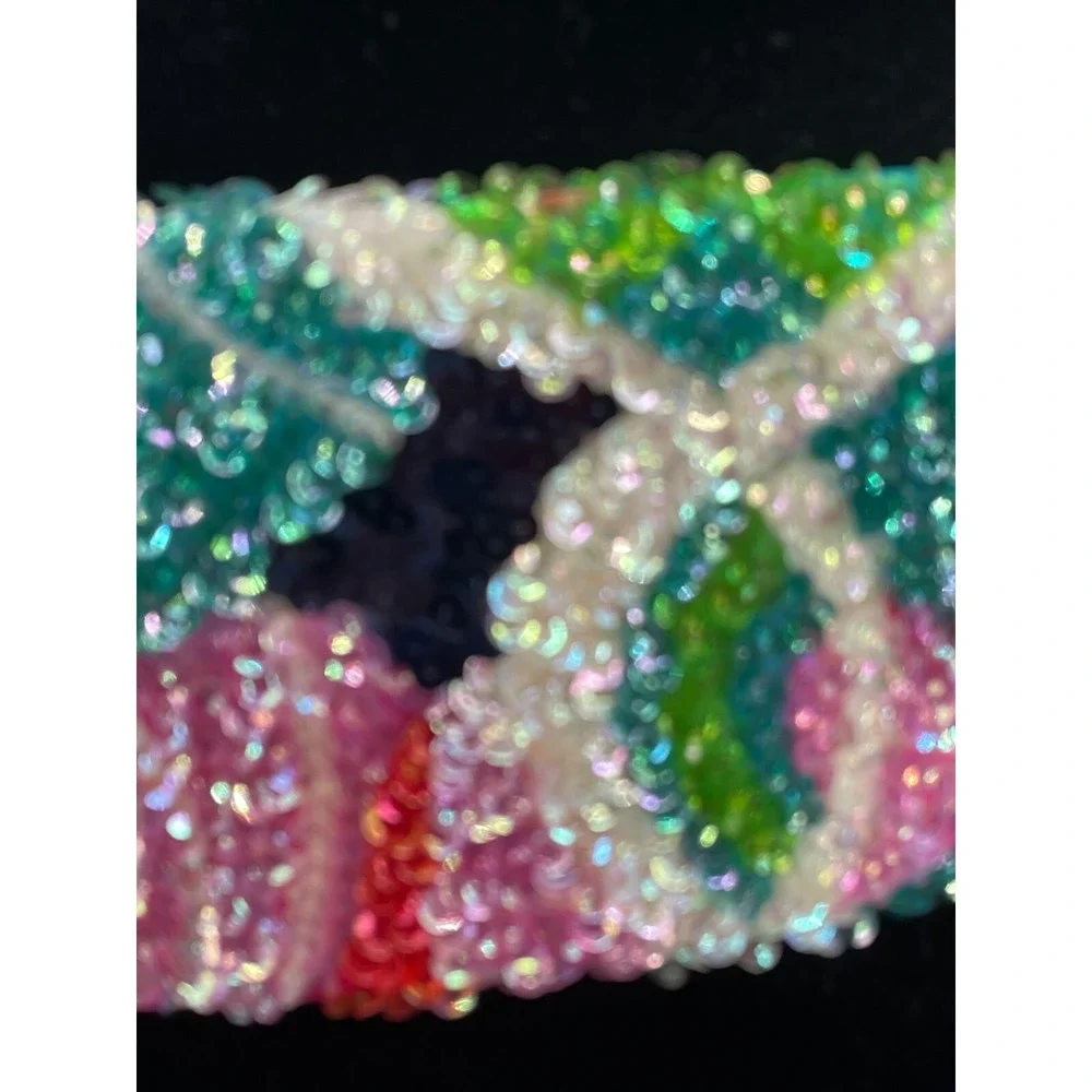 Vintage La Mendola Agosto Mod Art Hand Beaded Multicolor Pure Silk Chiffon Belt